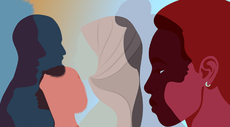 A cartoon image showing silhouettes of different people, indicating diversity and inclusion. 