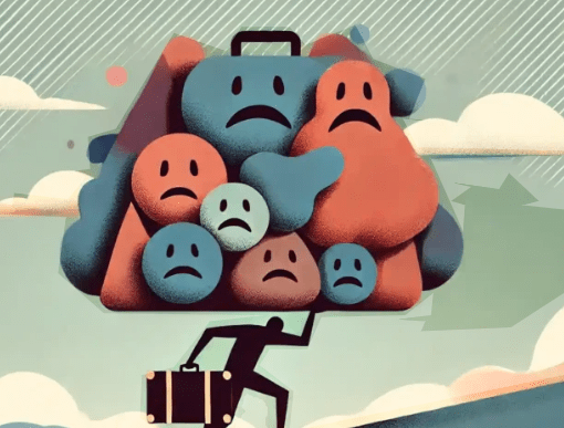 A cartoon image holding a brief case in one hand and a load indicating loads of thoughts and people in the other, above their head, while they climb a hill. This is what being a carrier feels like!